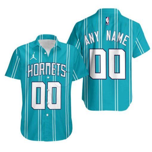 NBA Charlotte Hornets Custom Name Number Teal White Hawaiian Shirt