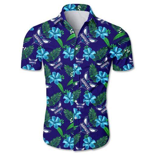 NBA Charlotte Hornets Teal Hibiscus Dark Purple Hawaiian Shirt