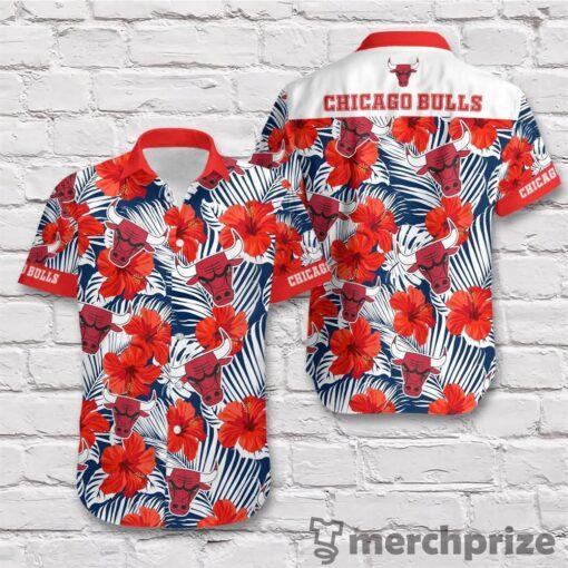 NBA Chicago Bulls Red Tropical Hibiscus Flowers Hawaiian Shirt