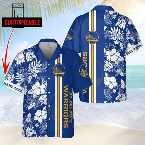 NBA Golden State Warriors Custom Name Tropical Flowers Hawaiian Shirt