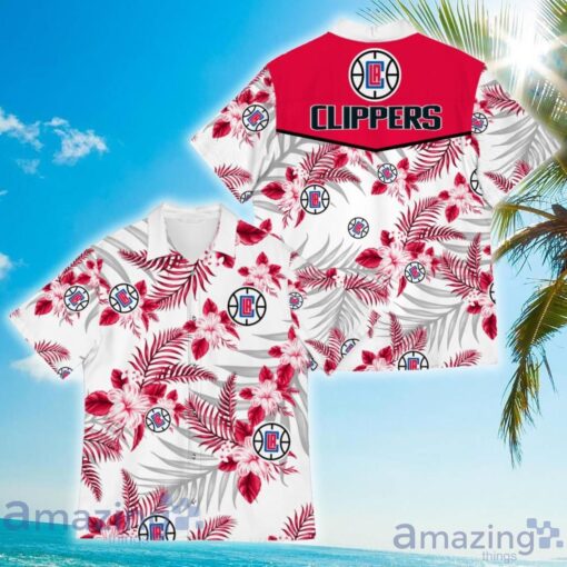 NBA Los Angeles Clippers Red White Tropical Flowers Hawaiian Shirt V3 Aloha Shirt