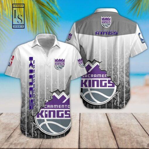 NBA Sacramento Kings Gray White Gradient Scratch Hawaiian Shirt