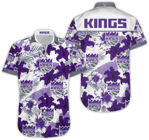 NBA Sacramento Kings Purple Tropical Flowers Hawaiian Shirt V3 Aloha Shirt