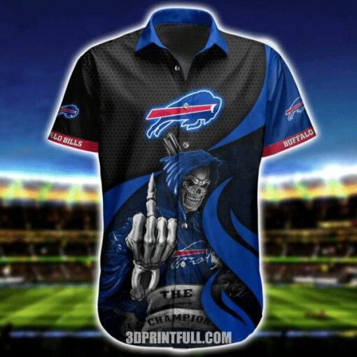 NFL Buffalo Bills Black Royal Blue Skull Hawaiian Shirt