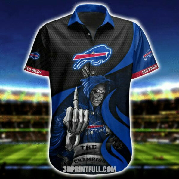 NFL Buffalo Bills Black Royal Blue Skull Hawaiian Shirt