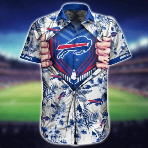 NFL Buffalo Bills Blue Tropical Flower Logo Hawaiian Shirt