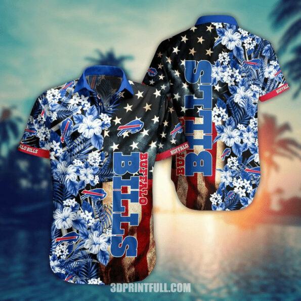 NFL Buffalo Bills Flower Tropical American Flag Hawaiian Shirt