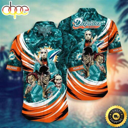 NFL Miami Dolphins Halloween Aqua Orange Hawaiian Shirt