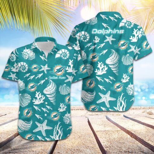 NFL Miami Dolphins Hawaiian Shirt Custom Name Short Sleeve Button Up Tropical Aloha