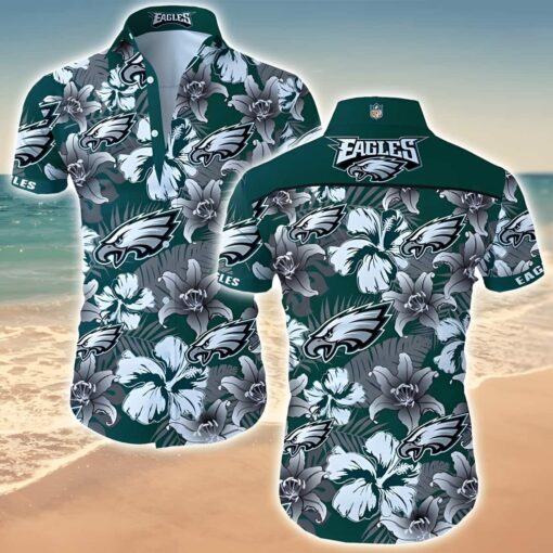 NFL Philadelphia Eagles Hawaiian Shirt Hibiscus Pattern All Over Print, NFL Hawaiian Shirt