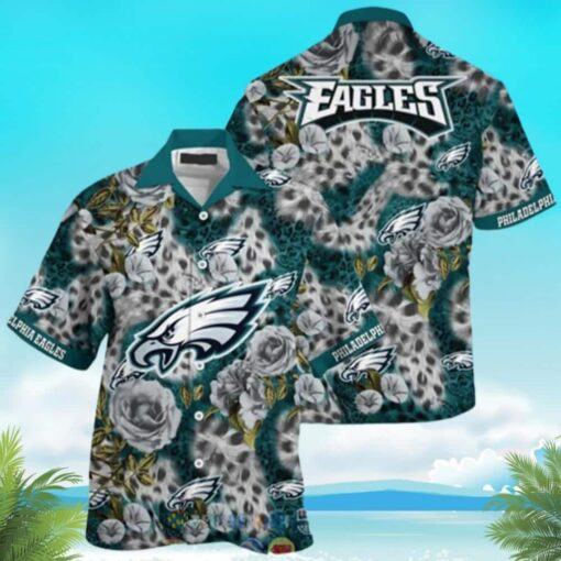 NFL Philadelphia Eagles Hawaiian Shirt Leopard Rose Pattern, NFL Hawaiian Shirt