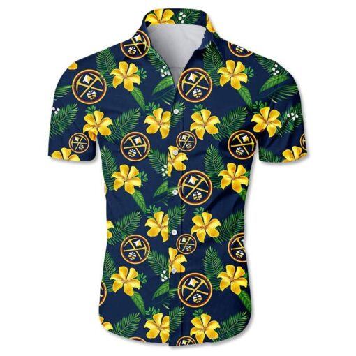 Nba Denver Nuggets Yellow Hibiscus Green Leaves Trendy Hawaiian Shirt Aloha Shirt