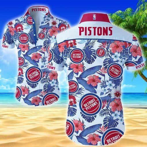 Nba Detroit Pistons Hibiscus Tropical Flowers Trendy Hawaiian Shirt Aloha Shirt