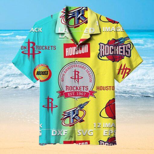 Nba Houston Rockets Blue Yellow Trendy Hawaiian Shirt Aloha Shirt