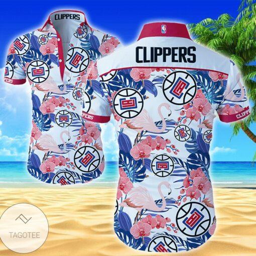 Nba Los Angeles Clippers Tropical Light Blue Flowers Trendy Hawaiian Shirt Aloha Shirt