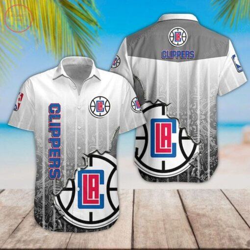 Nba Los Angeles Clippers White Gray Gradient Scratch Trendy Hawaiian Shirt Aloha Shirt