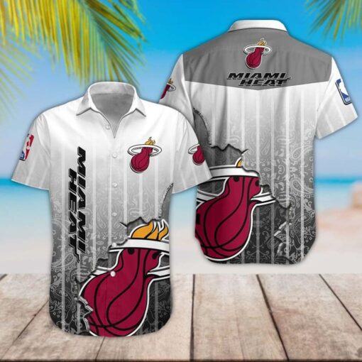 Nba Miami Heat Gray White Scratch Trendy Hawaiian Shirt Aloha Shirt