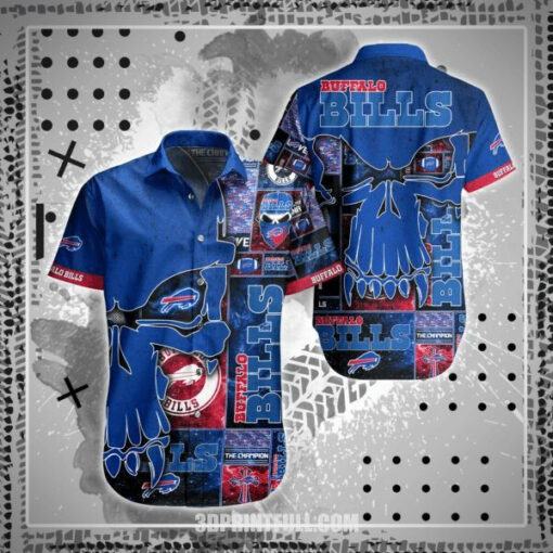 Nfl Buffalo Bills Royal Blue Skull Trendy Hawaiian Shirt V2 Aloha Shirt