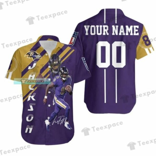 Personalized Lamar Jackson All Over Baltimore Ravens Hawaiian Shirt custom name for fan