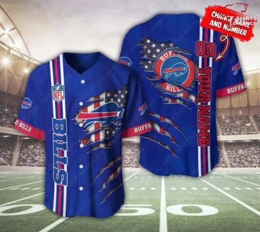 Personalized name Buffalo Bills nfl Torn Flag NFL Baseball Jersey