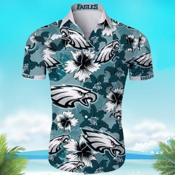 Philadelphia Eagles Hawaiian Shirt Hibiscus Flower Pattern Beach Lovers Gift, NFL Hawaiian Shirt