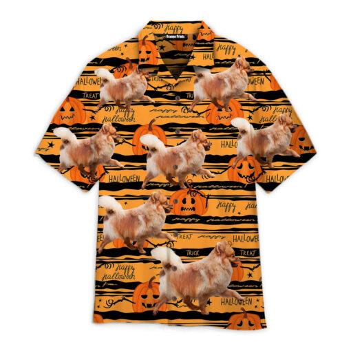 Pomeranian Dog On Walk To Halloween Dog Aloha Beach Summer Short Sleeve Hawaiian Shirt