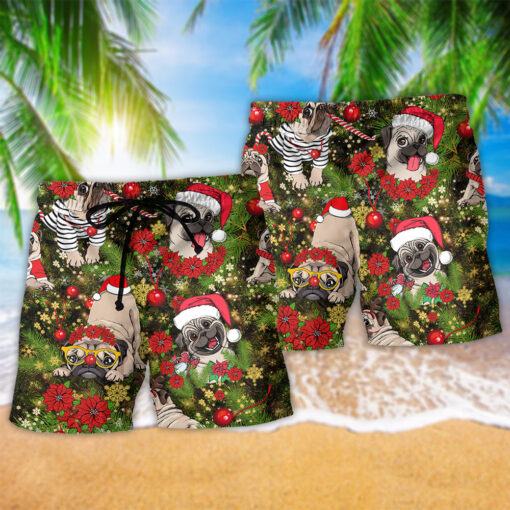 Pug Christmas Have Yourself A Merry Little Pug Trendy Aloha Hawaiian Beach Shorts_2