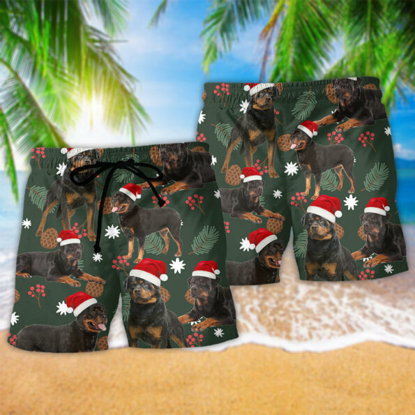 Rottweiler Dog Merry Christmas Trendy Aloha Hawaiian Beach Shorts_2