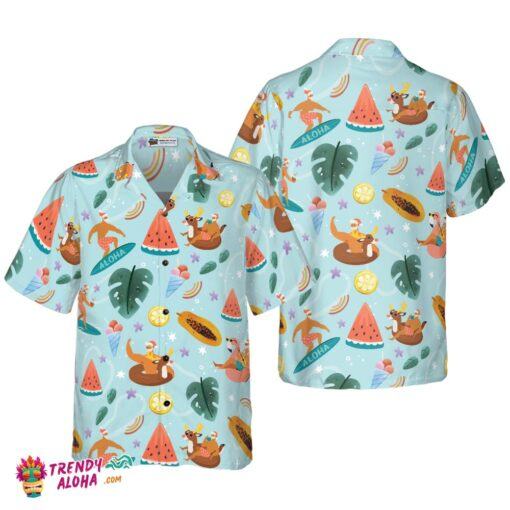 Santa Beach 2 Pattern Hawaiian Shirt, Christmas Shirts Short Sleeve Button Down Shirt For Men And Women