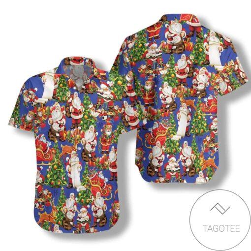 Santa Claus Showcases Festive Christmas Patterns Vibrant Hawaiian Shirt