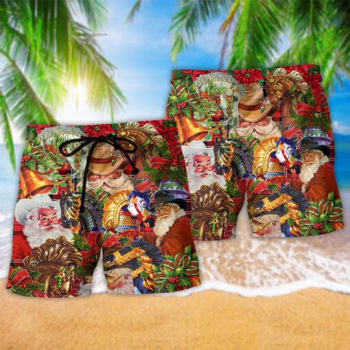 Santa Cowboy Merry Christmas Red Style Trendy Aloha Hawaiian Beach Shorts_2