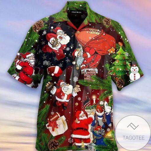 Santa Love American Football Green Red Hawaiian Shirts