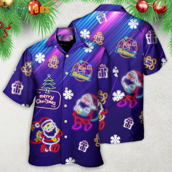 Santa Neon Light Xmas Party, Christmas Trendy Hawaiian Shirt Perfect Gifts For Your Loved Ones