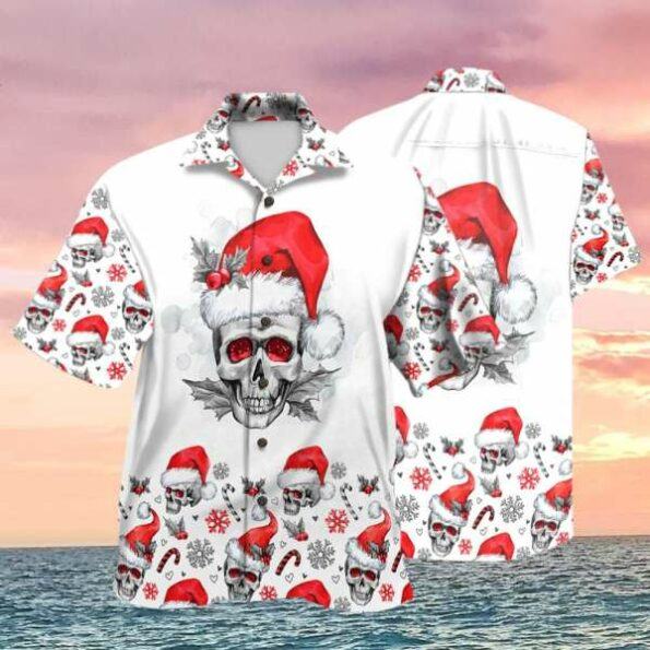 Santa Skull Themed Christmas Hawaiian Shirt Unisex Kids Adult
