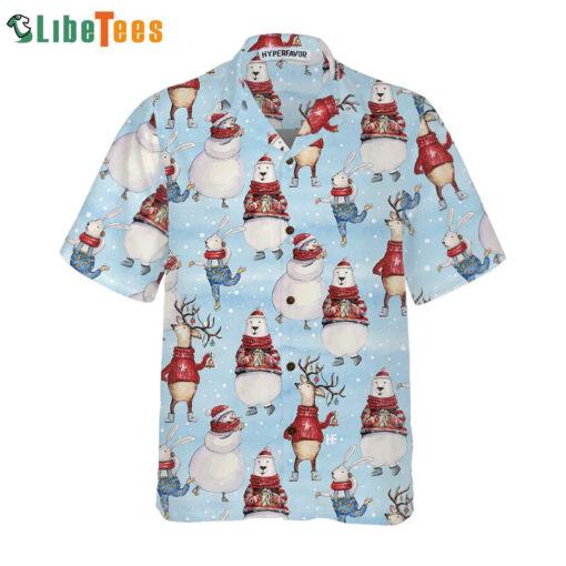 Seamless Christmas Pattern With Bunny And Snowman, Xmas Trendy Hawaiian Shirt Perfect Gifts For Your Loved Ones