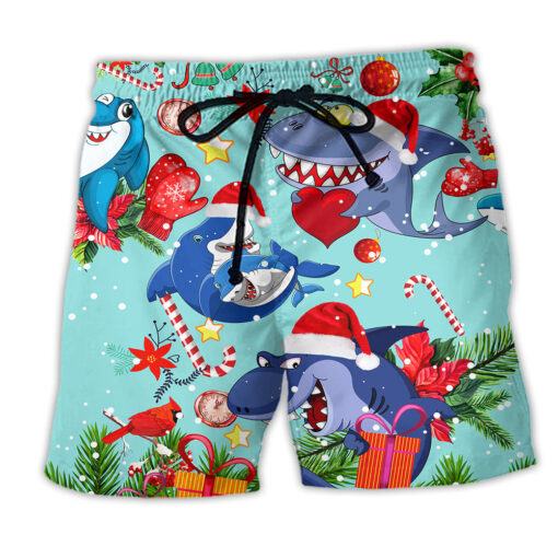 Shark Love Christmas In The Ocean Trendy Aloha Hawaiian Beach Shorts