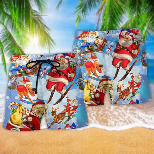 Skiing Christmas Santa Claus Trendy Aloha Hawaiian Beach Shorts_2