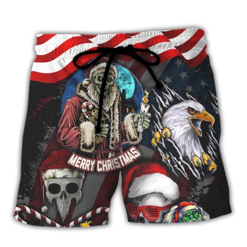 Skull Christmas Us Flag Skeleton And Eagle Xmas Vibe Trendy Aloha Hawaiian Beach Shorts_1