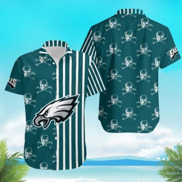 Stripes And Skull NFL Philadelphia Eagles Hawaiian Shirt, NFL Hawaiian Shirt