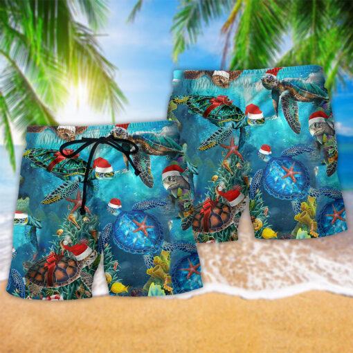 Turtle Love Christmas And Ocean Trendy Aloha Hawaiian Beach Shorts