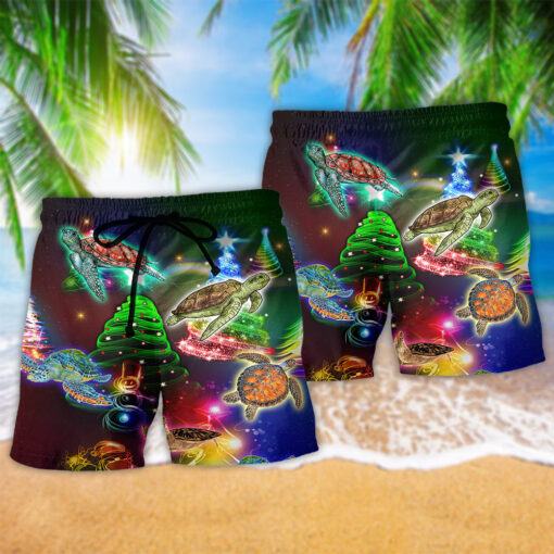 Turtle Neon Light Merry Christmas Awesome Colors Trendy Aloha Hawaiian Beach Shorts