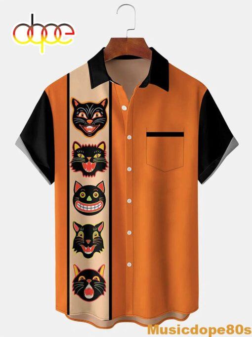 Vintage-Cat-Halloween-Print-Shirt