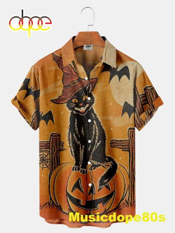 Vintage-Halloween-Cat-Print-Shirt