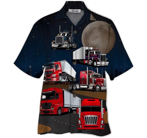 Amazing Truck Driver And Moon Short, Trendy Hawaiian Shirt, Button Up Aloha Shirt For Men, Women