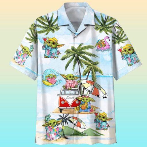 Baby-Yoda-Hawaiian-3D Shirt-Beach
