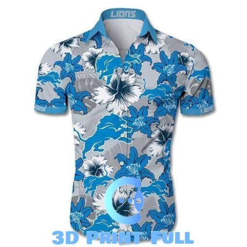 Beach Shirt Detroit Lions Hawaiian Shirt Tropical Flower Short Sleeve Slim Fit Body