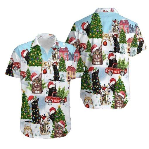 Black Cats Christmas Tree Red Truck Merry Trendy Hawaiian Shirt