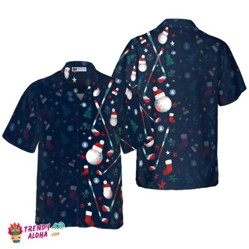 Christmas Golf Pattern Hawaiian Shirt, Christmas Shirts Short Sleeve Button Down Shirt For Men And Women