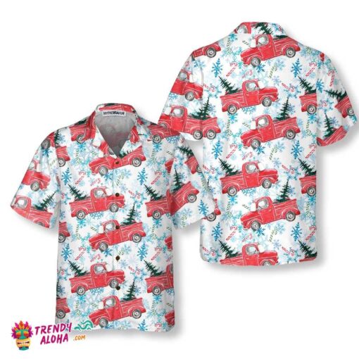 Christmas Red Retro Truck With Candy Cane Hawaiian Shirt