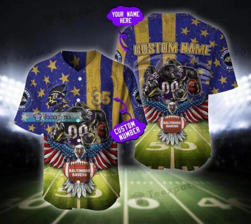 Custom name Baltimore Ravens Stadium American Mascot Texture Baseball Jersey